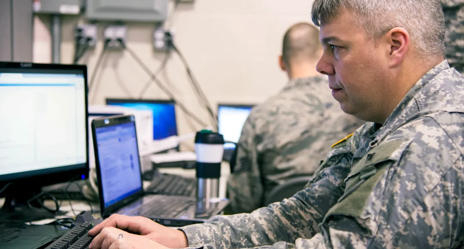 A member of the Ohio National Guard Computer Network Defense Team during a cyber defense exercise