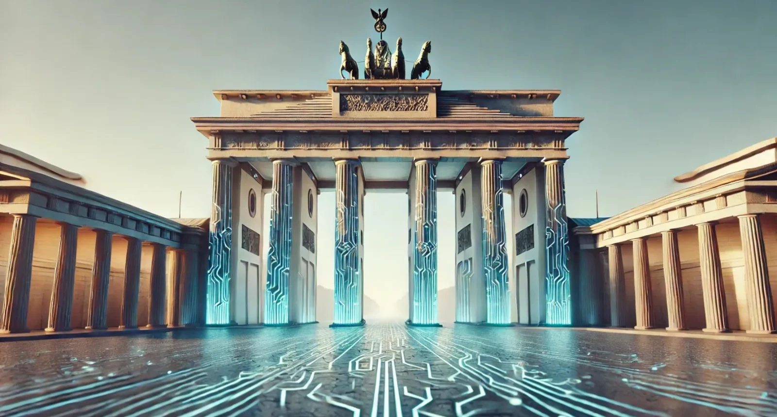 Brandenburg Gate with illuminating lines on the pillars