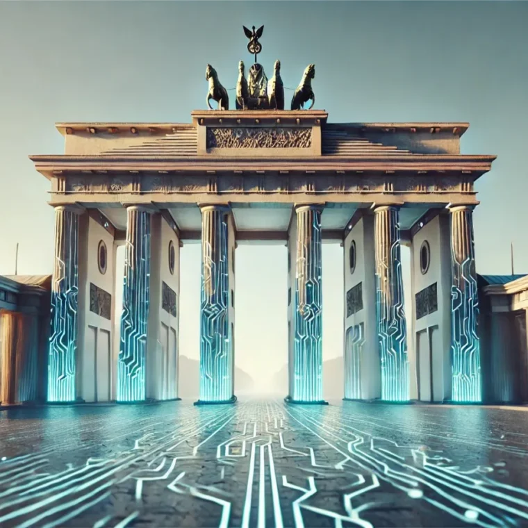 Brandenburg Gate with illuminating lines on the pillars