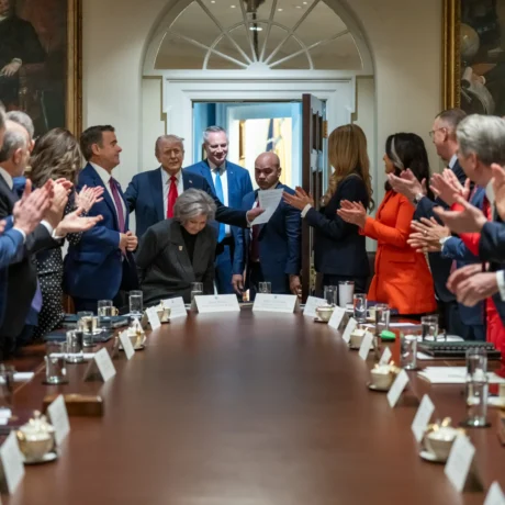 Mike Waltz stands to US president Donald Trump’s right at the first full cabinet meeting of his second term, on 26 February 2025. Photo: The White House