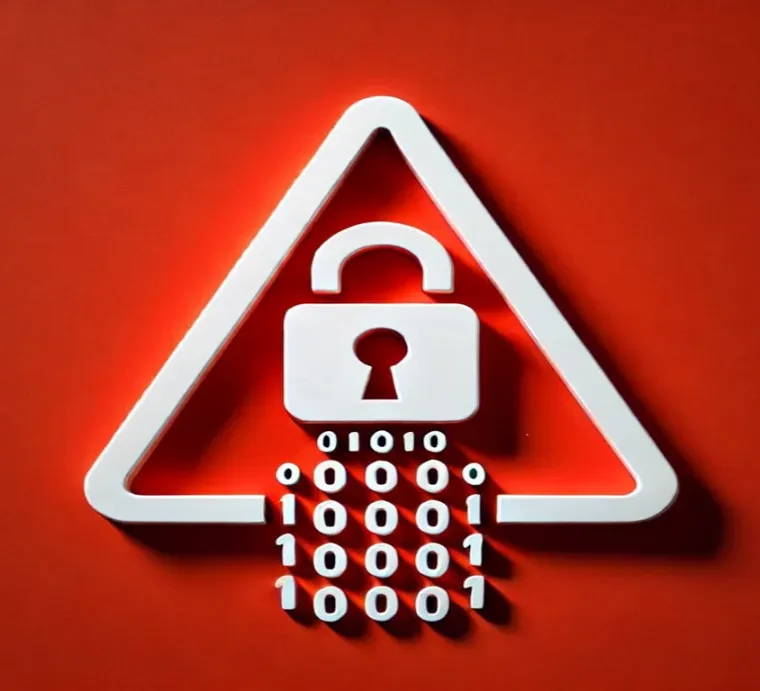 White lock and triangle with code coming out of it on a red background