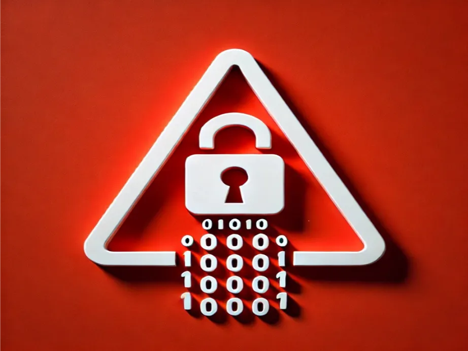 White lock and triangle with code coming out of it on a red background