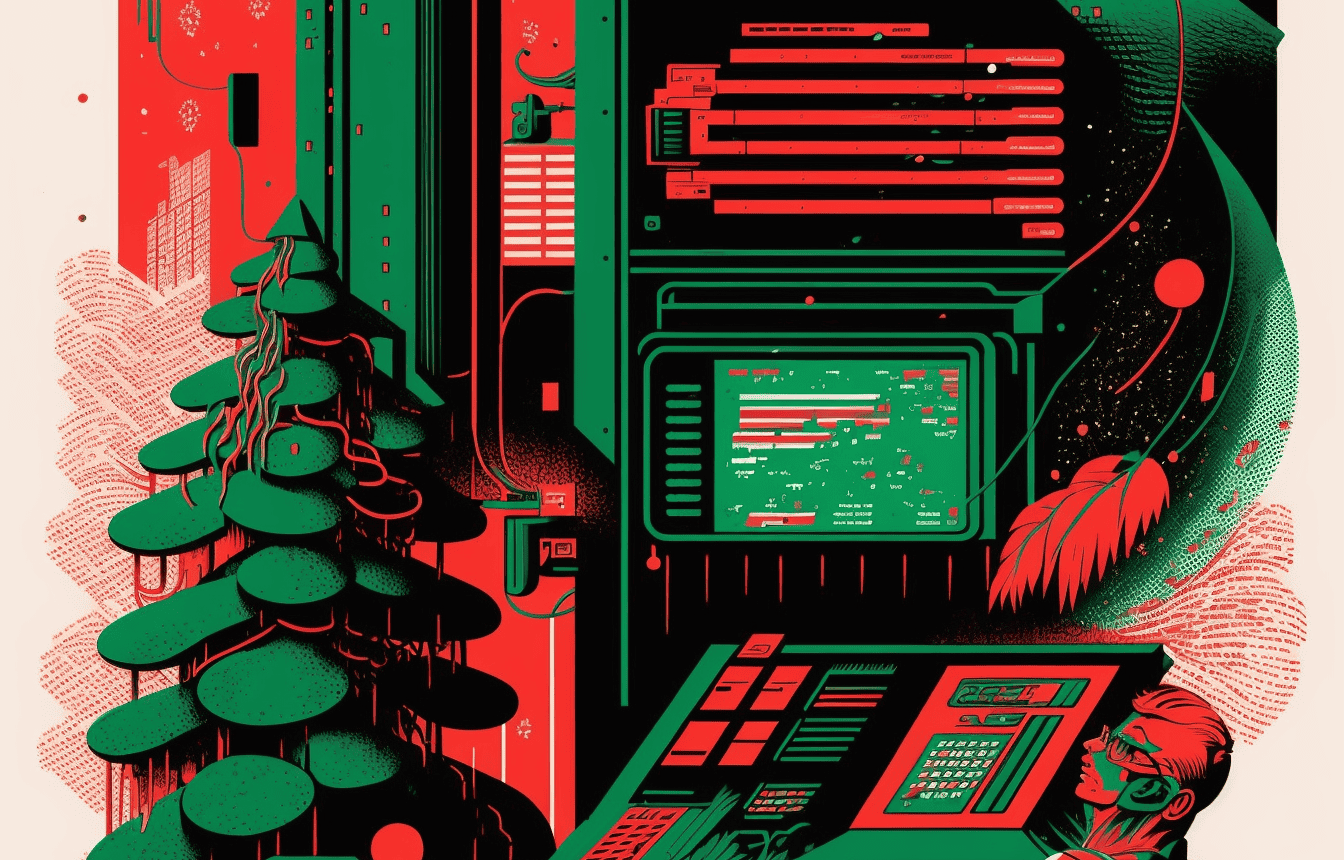 Cybery christmas tree and screens