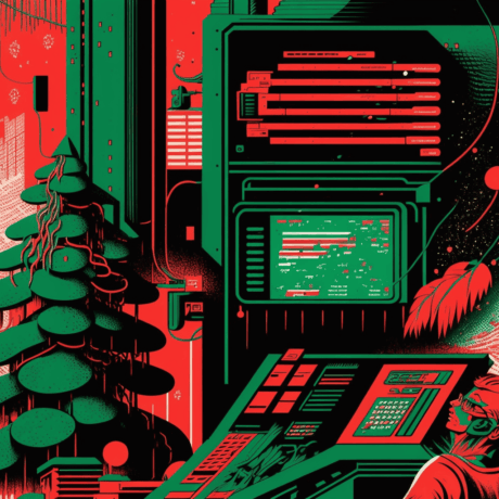 Cybery christmas tree and screens