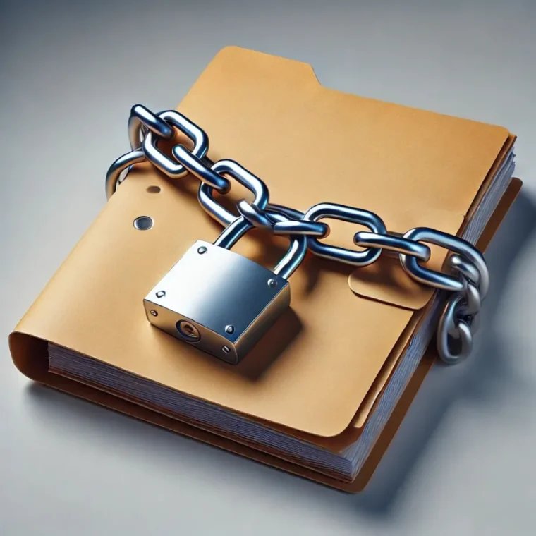 Files locked with a chain and padlock