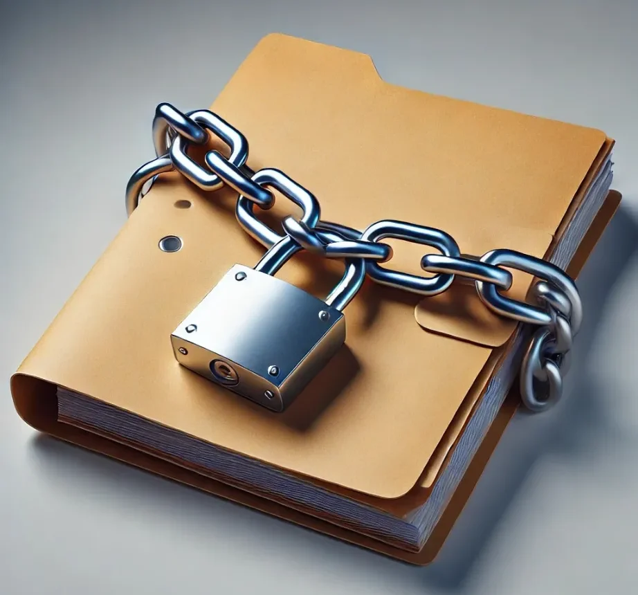 Files locked with a chain and padlock