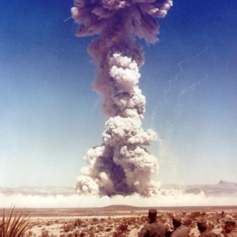 US military personnel observe an atom bomb test in 1951.