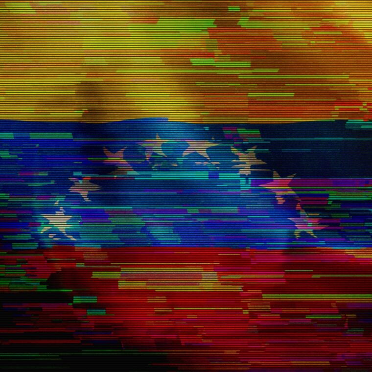 Venezuela digital technology flag cyber background. Venezuelan banner cyberattack and espionage concept illustration.